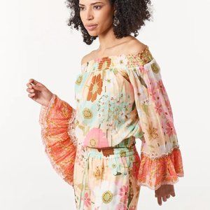 Aratta Silent Journey Daisy Floral Ruffled Cotton Blouse